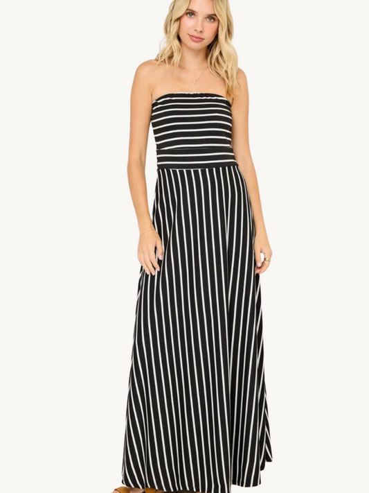 Black and White Strapless Maxi