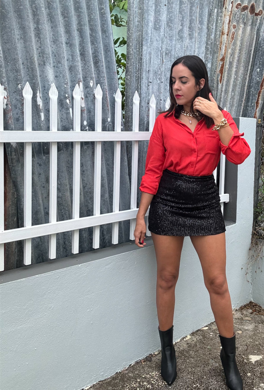 Red Button Down Top