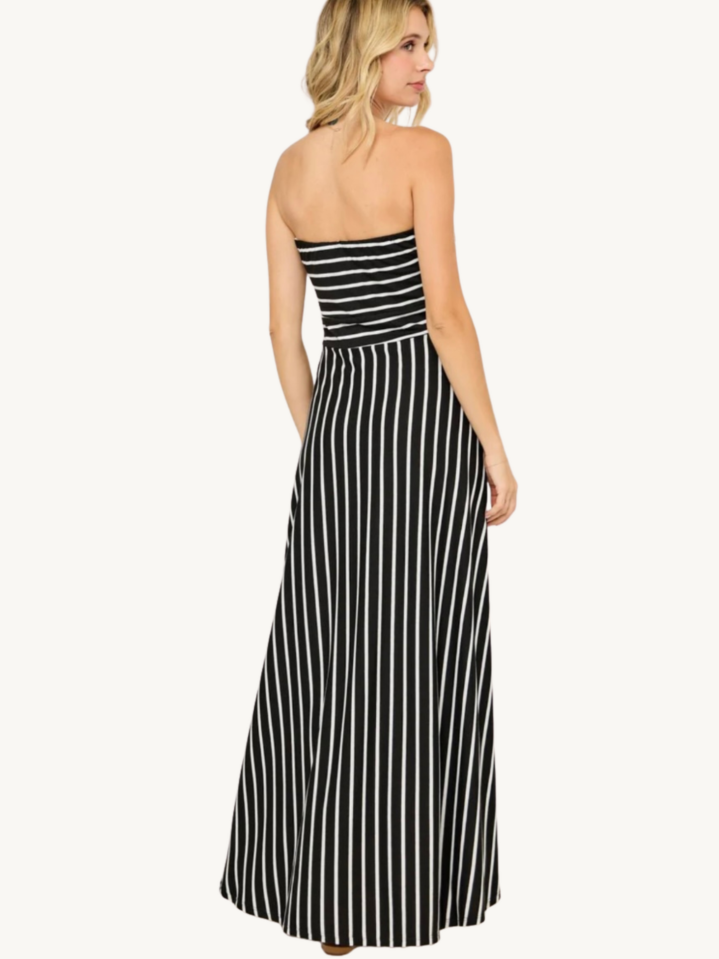 Black and White Strapless Maxi