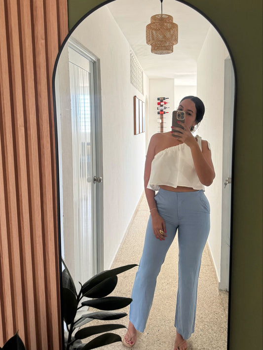 Blue Straight Leg Pants