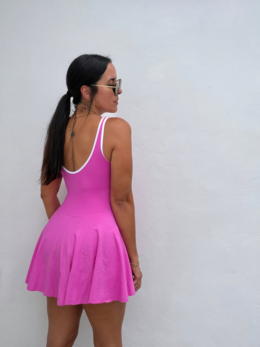 Pink Sporty Chic Dress with Pocket Shorts