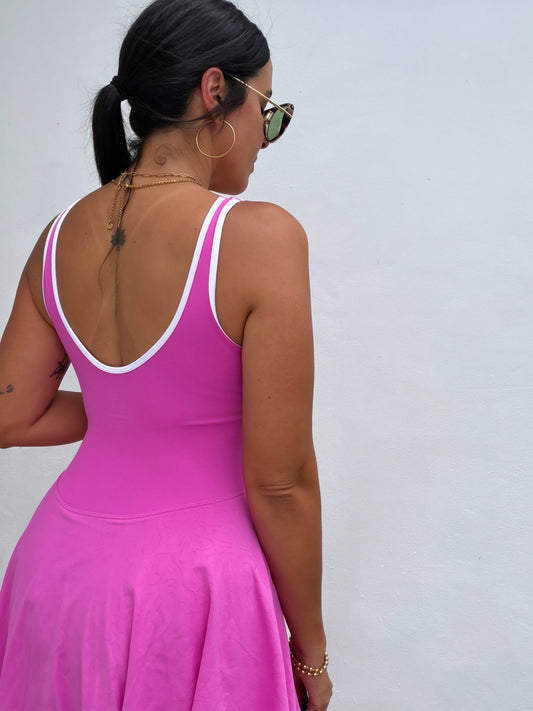 Pink Sporty Chic Dress with Pocket Shorts