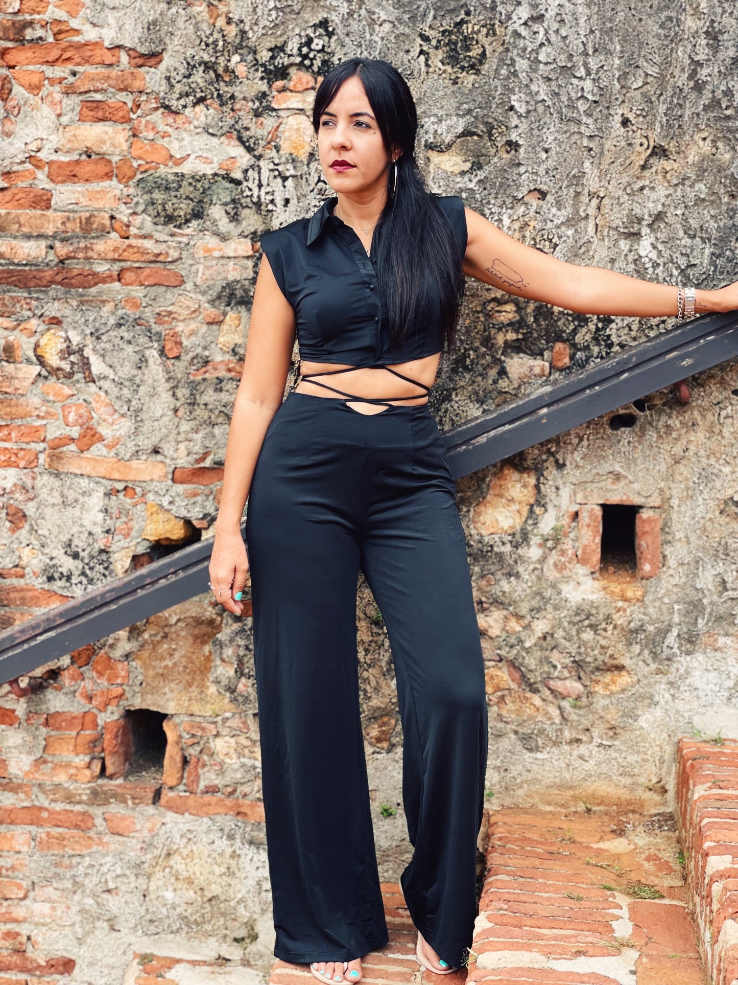 Padded Crop Top + Palazzo Set