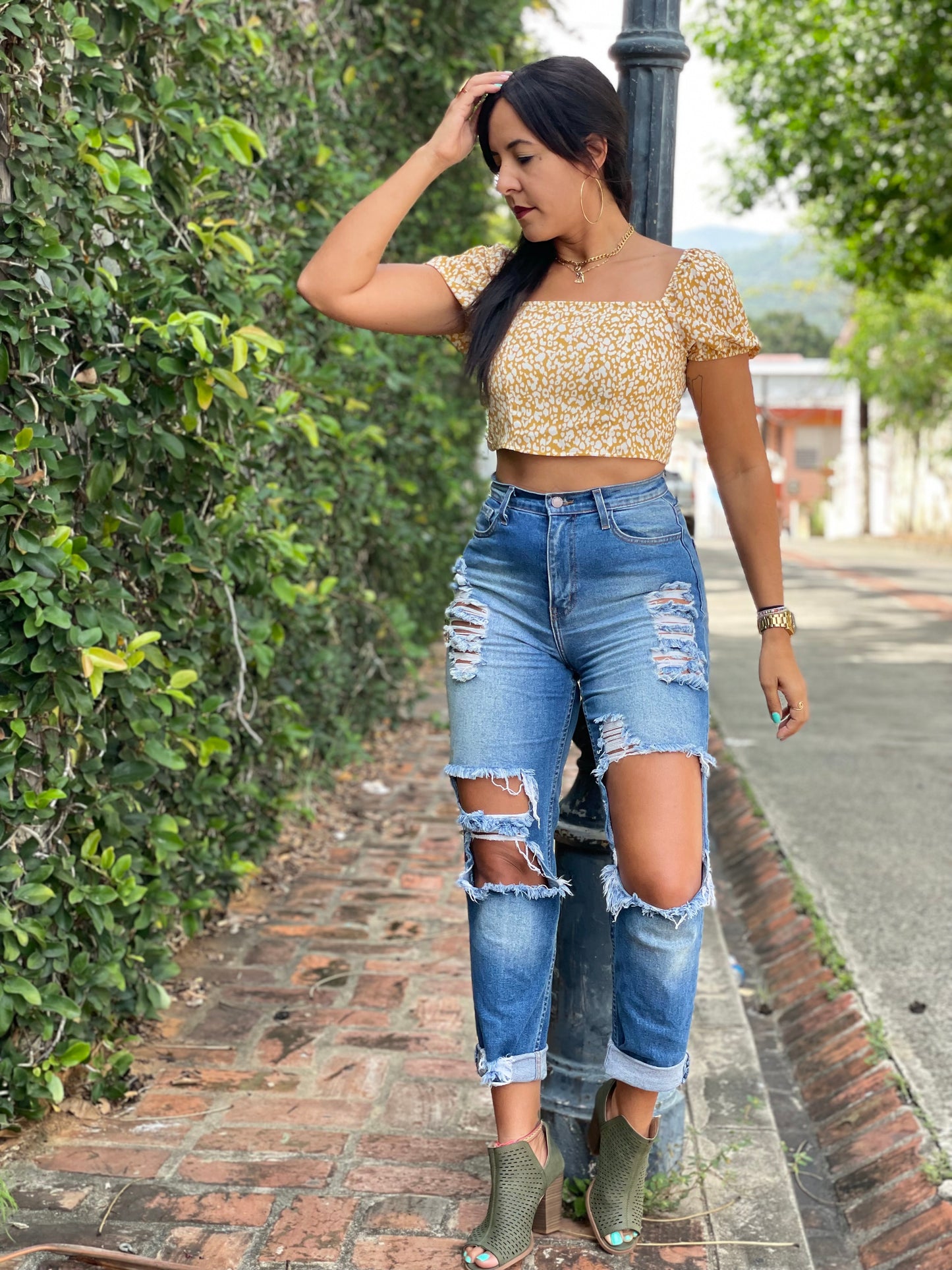 Mustard Cheetah Crop Top