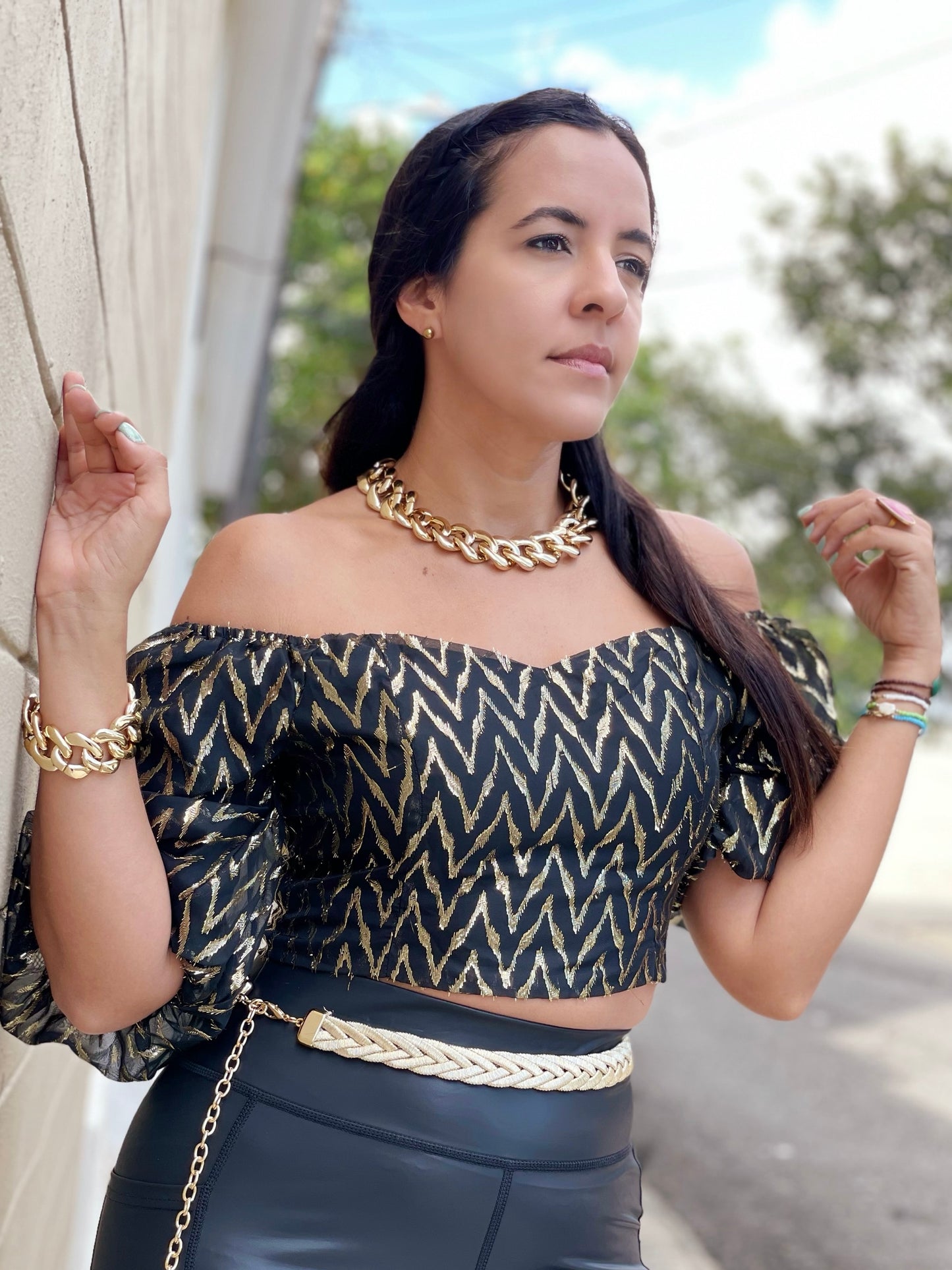 Gold and Black Crop Top