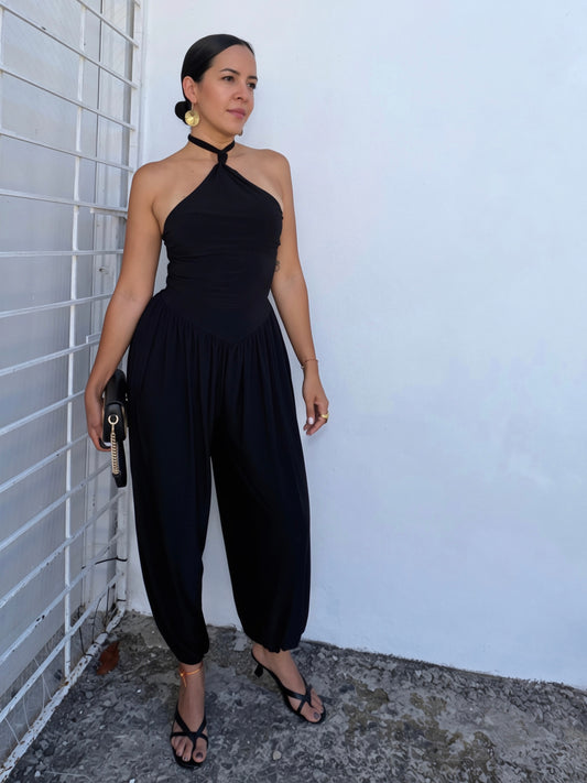 Black Halter Harem Jumpsuit