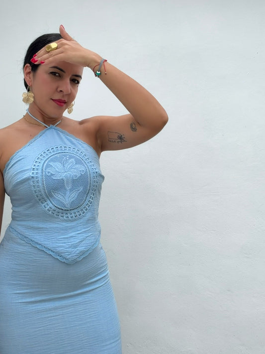 Blue Embroidered Dress