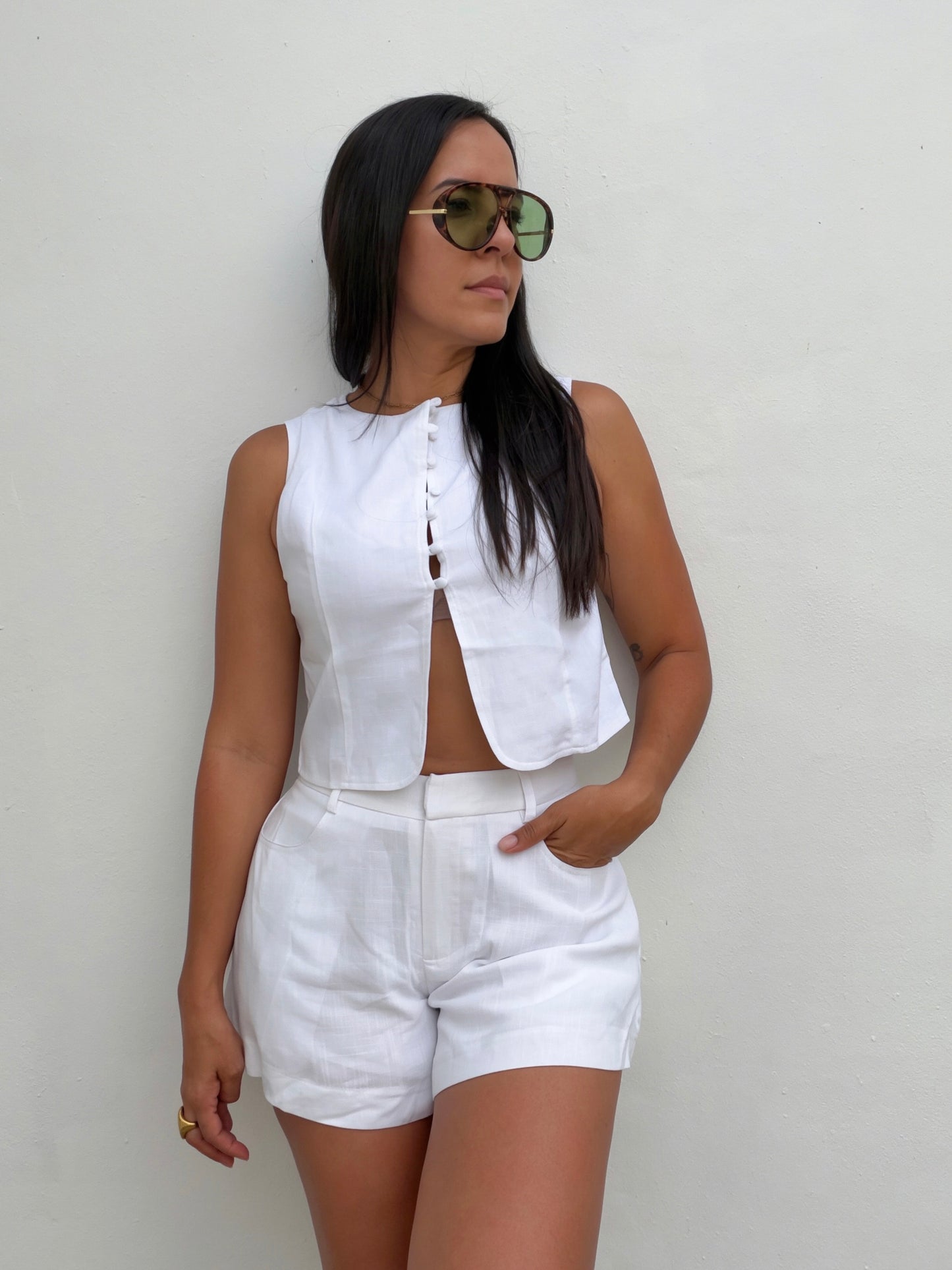 White High Waist Linen Shorts