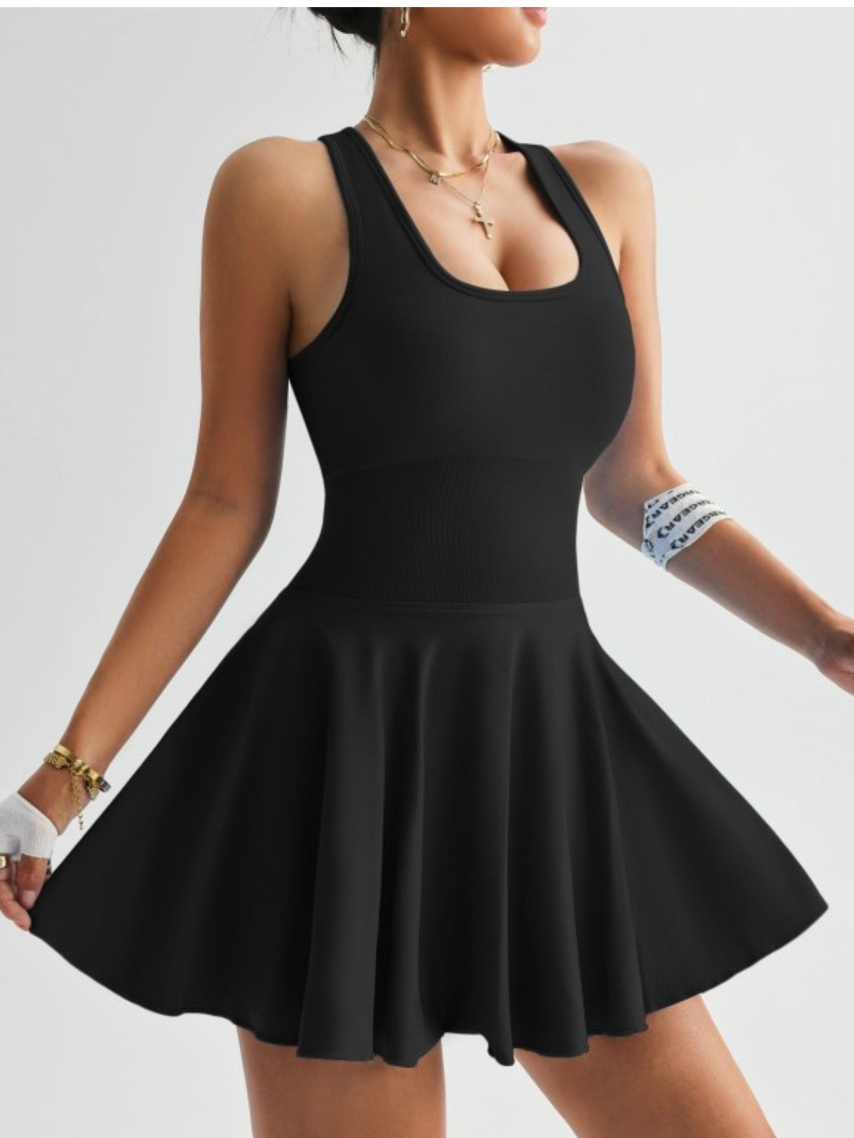 Black Sporty Chic Dress with Pocket Shorts