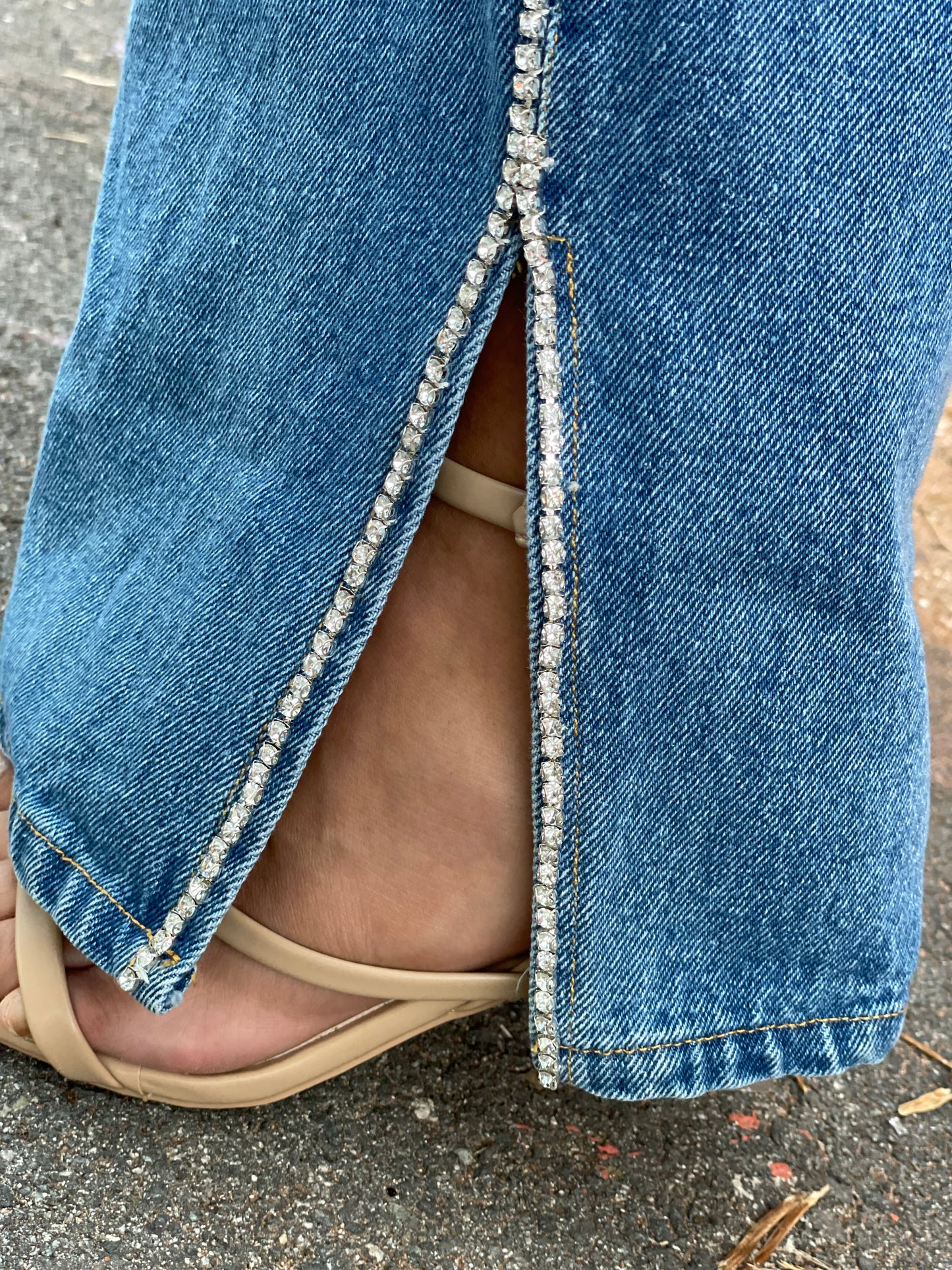 Wide Rhinestone Jean