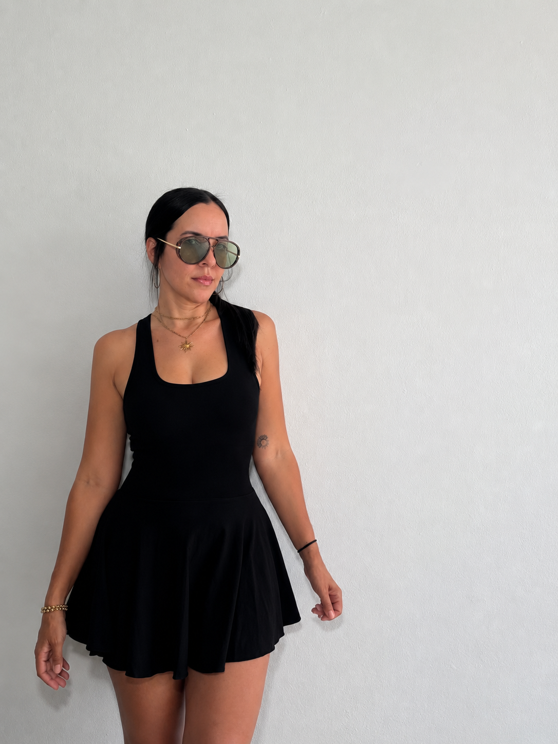 Black Sporty Chic Dress with Pocket Shorts