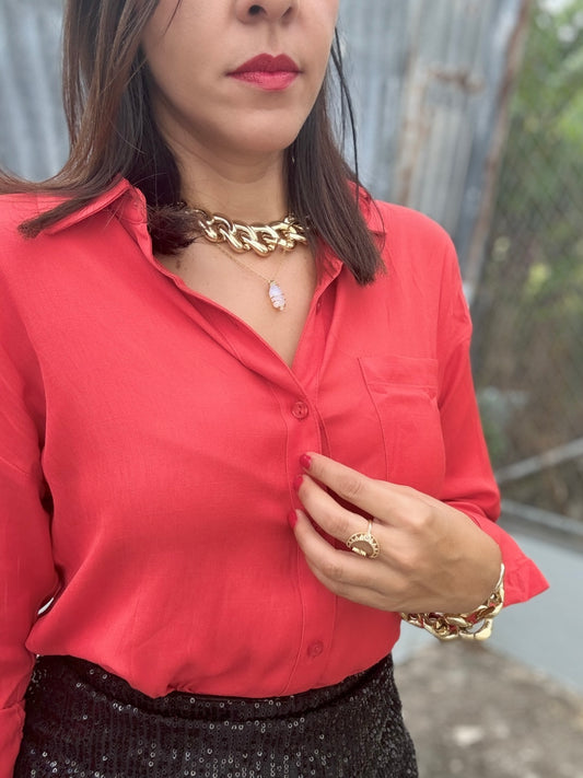 Red Button Down Top