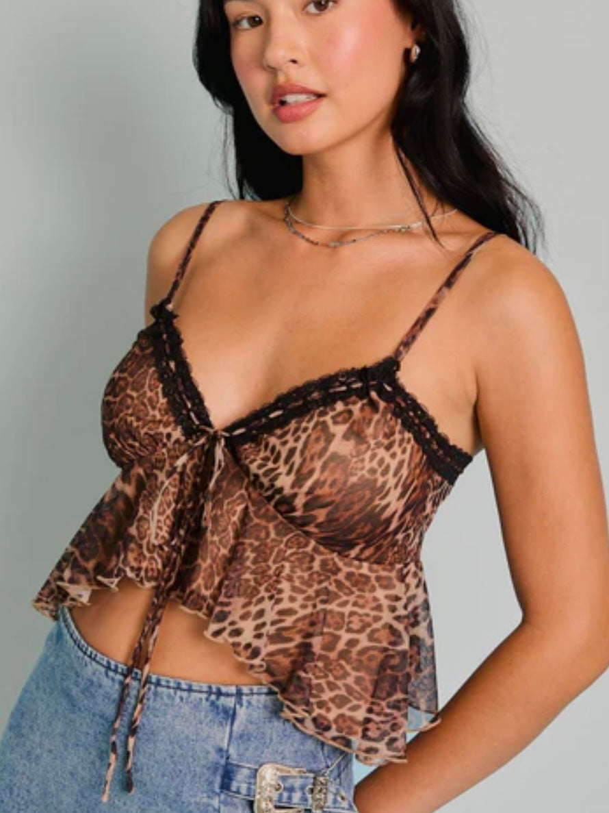 Animal Print Mesh Top