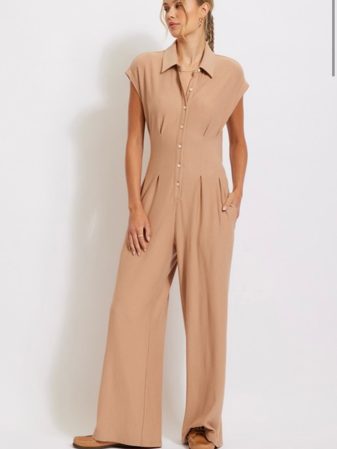 Beige Cut Out Back Wide Leg Jumpsuit