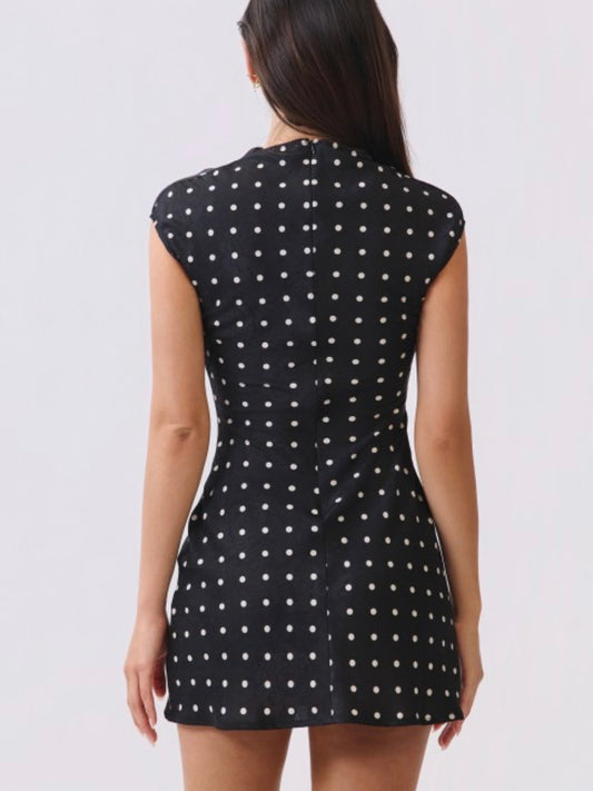 back zipper detail polka dot mini dress