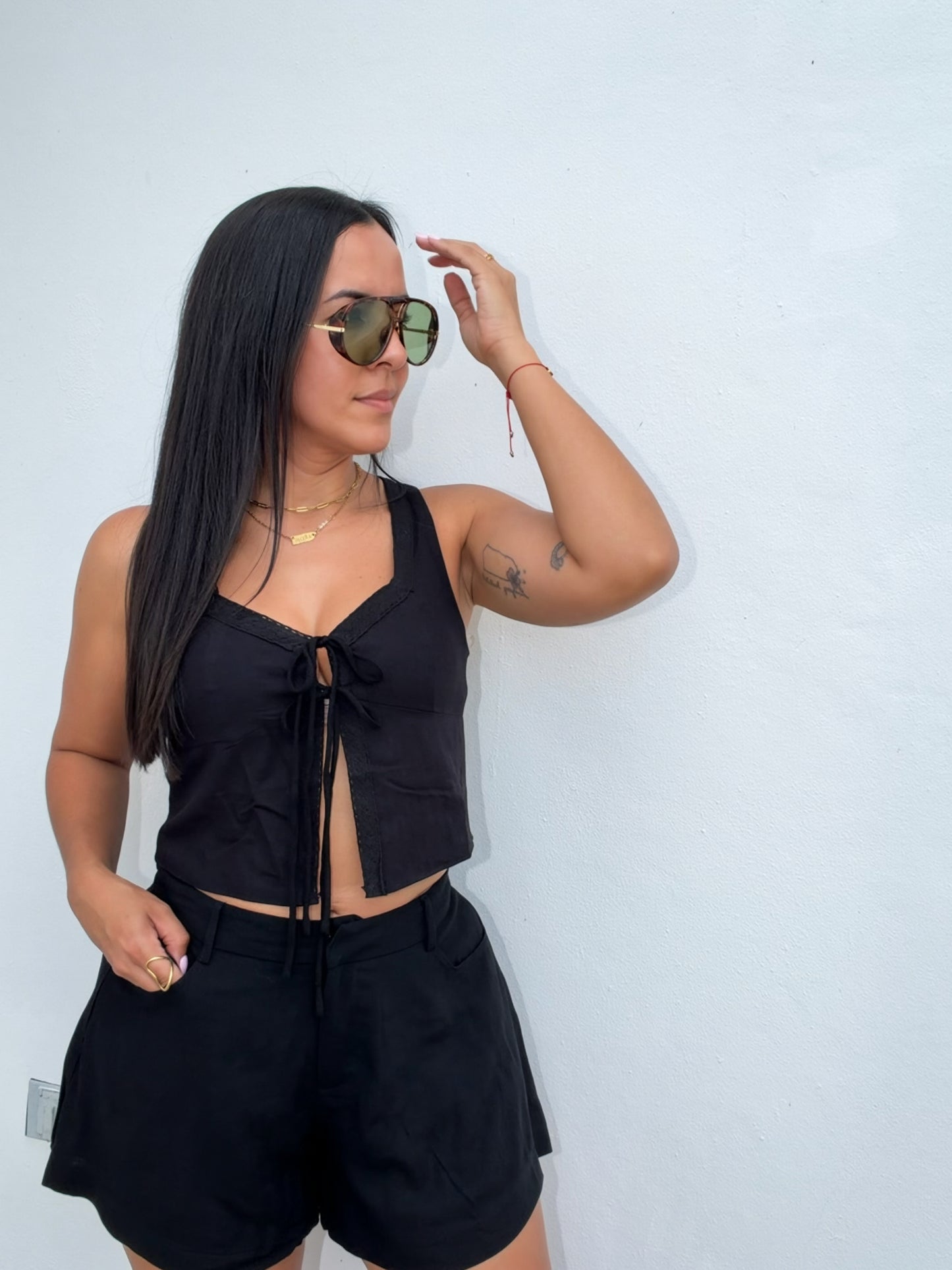 Black High Waist Linen Short