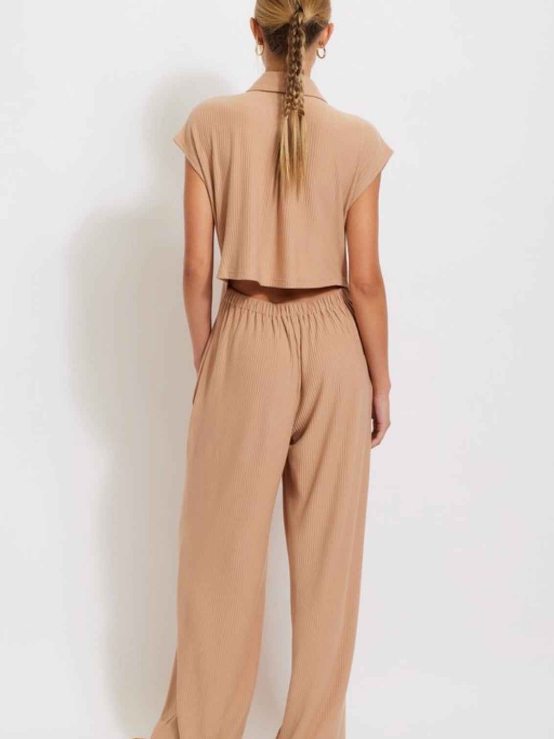Beige Cut Out Back Wide Leg Jumpsuit