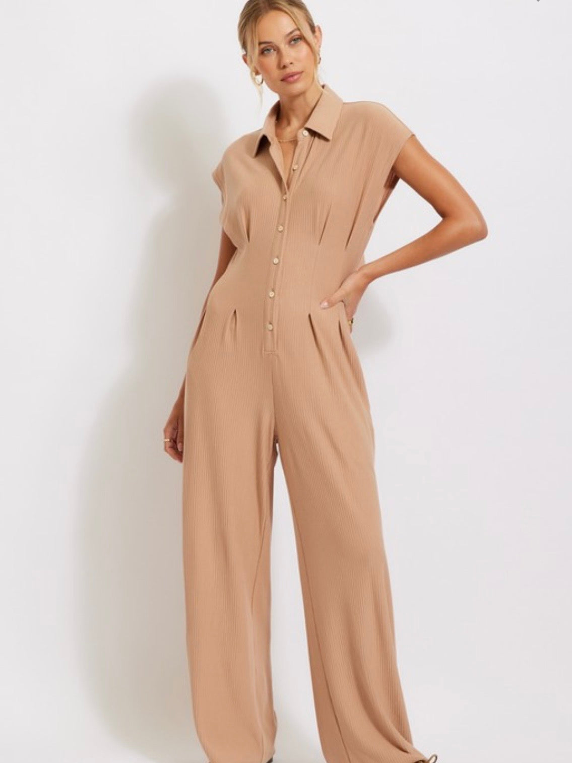 Beige Cut Out Back Wide Leg Jumpsuit