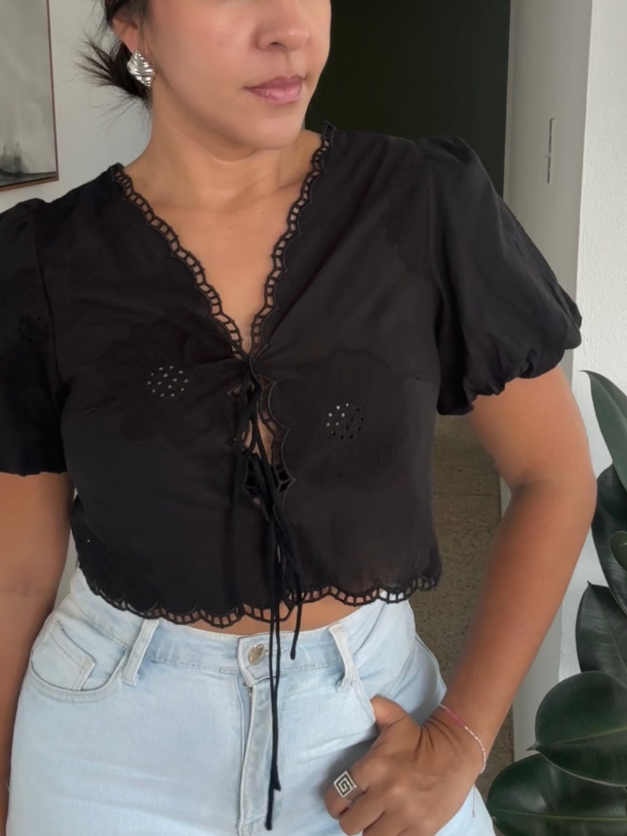 Embroidered Bubble Top