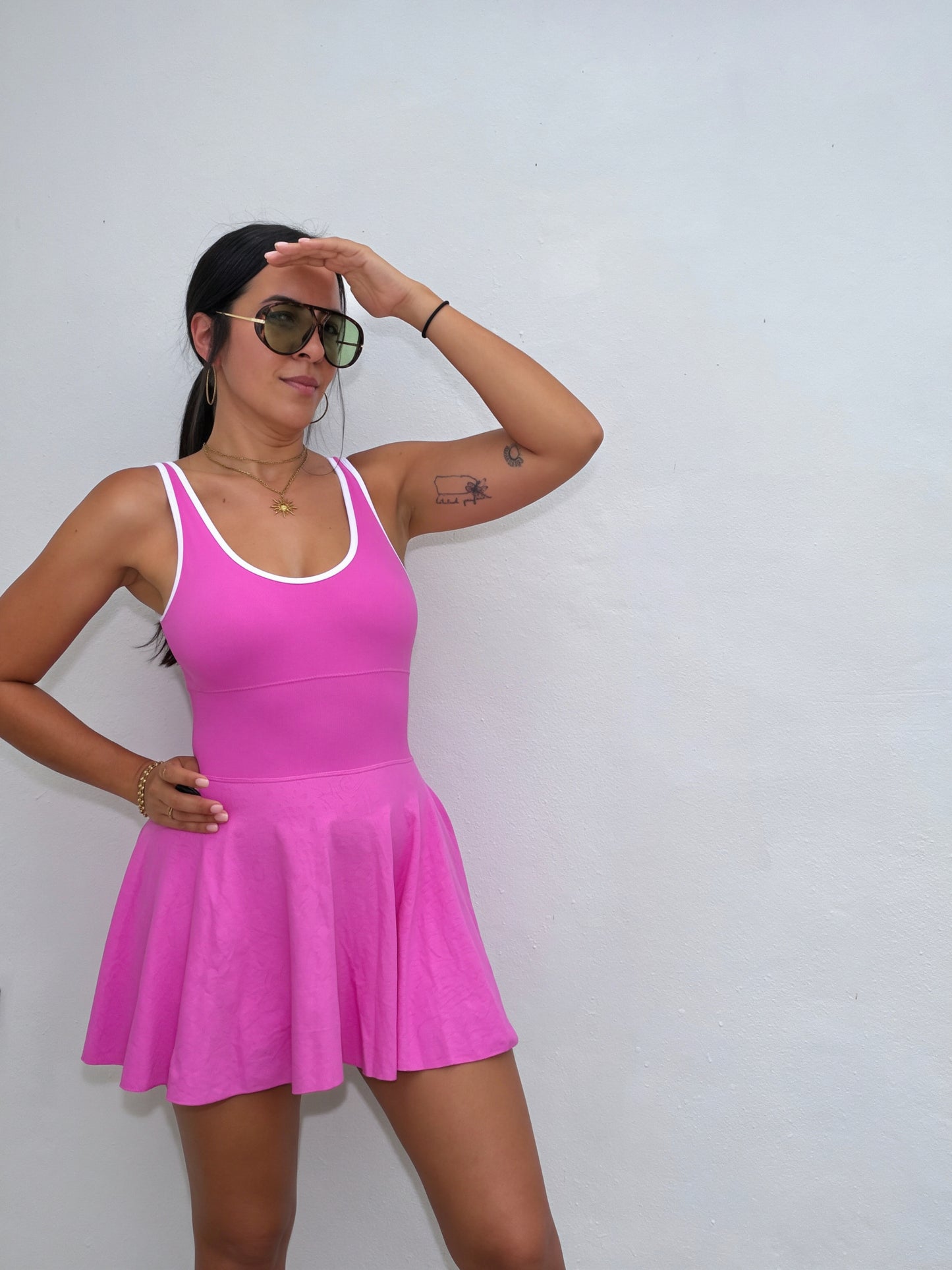 Pink Sporty Chic Dress with Pocket Shorts