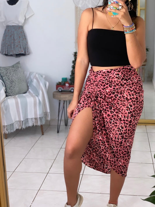 Pink Leopard Midi Skirt