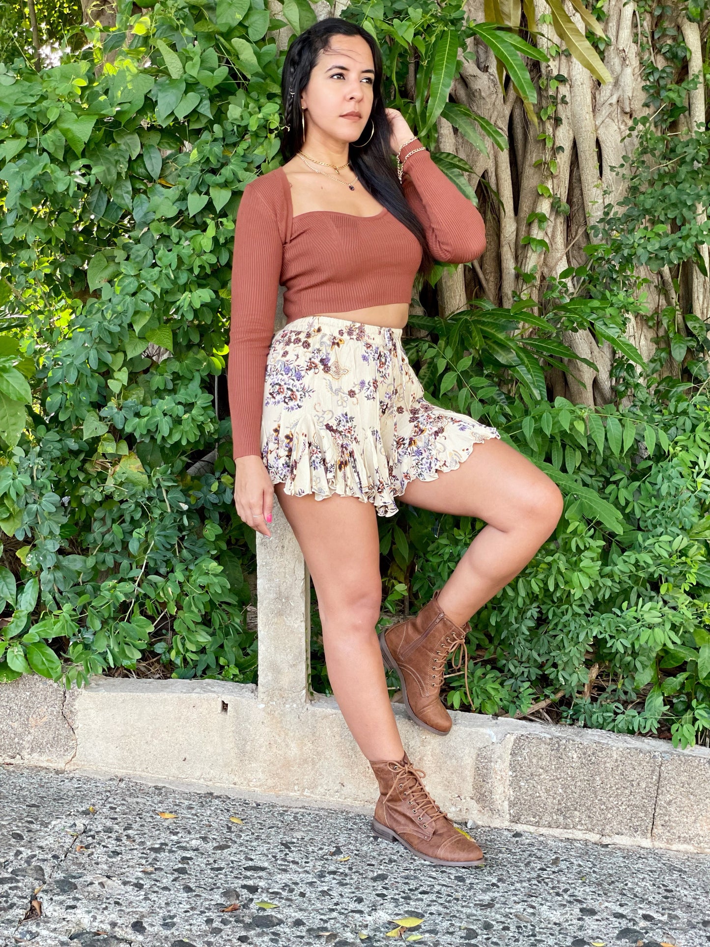 Cognac Long Sleeve Crop Top