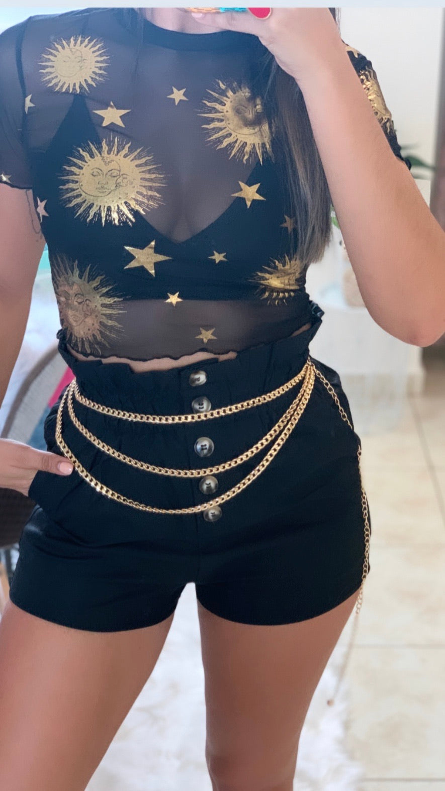 In the Galaxies Mesh Crop Top