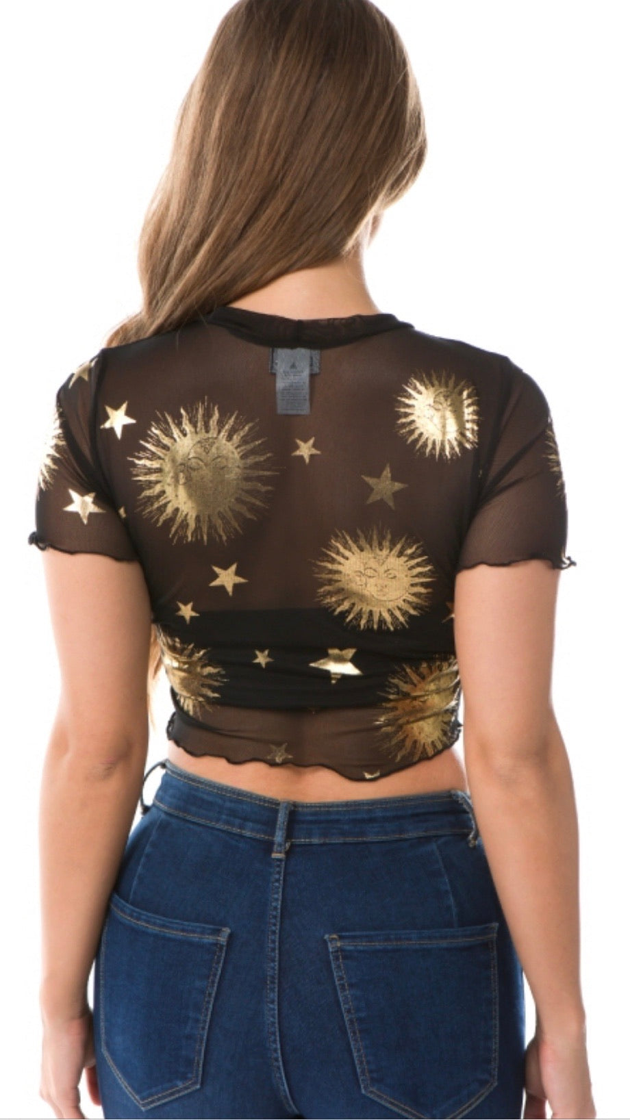 In the Galaxies Mesh Crop Top