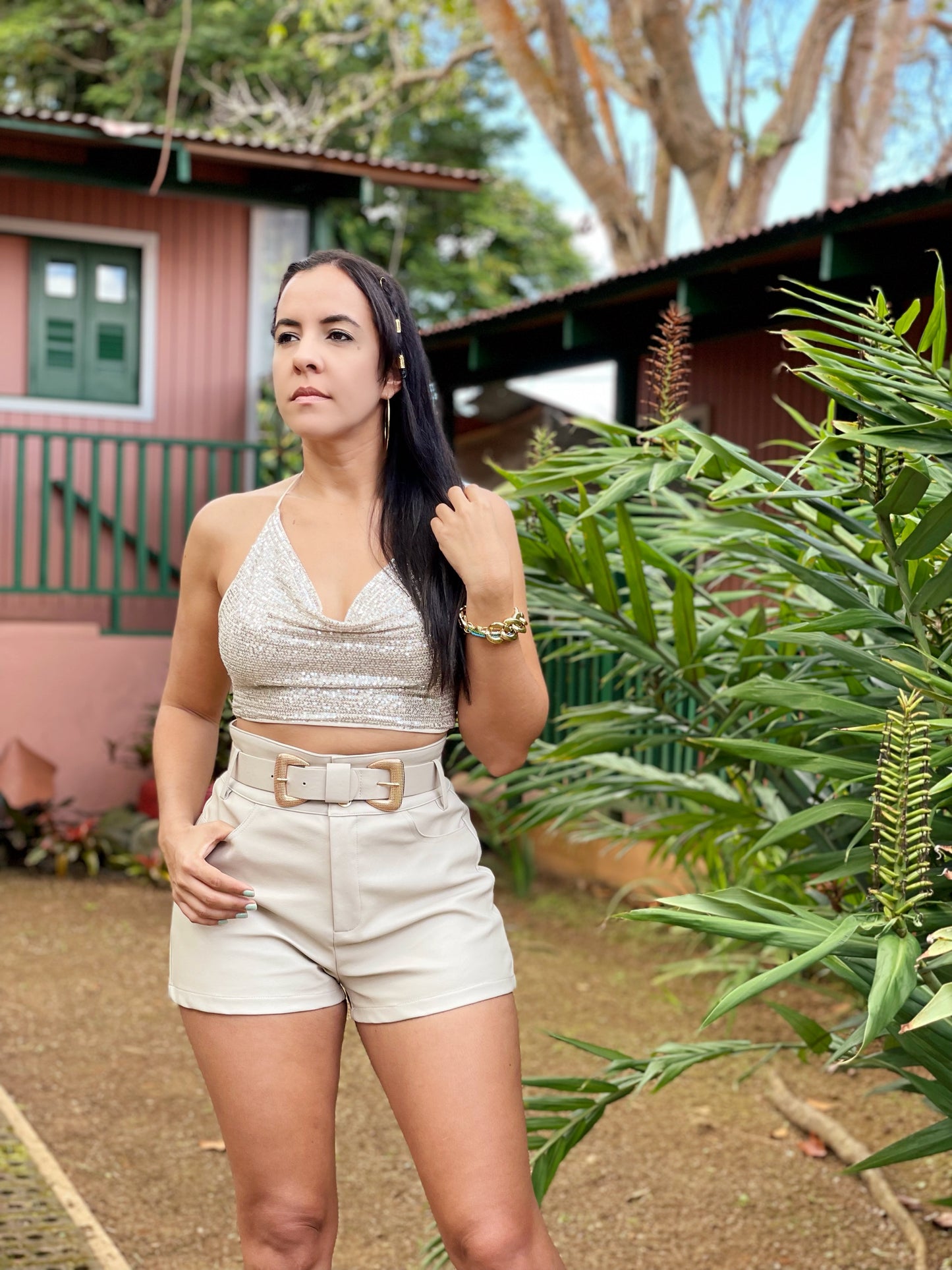Cream Leather Short