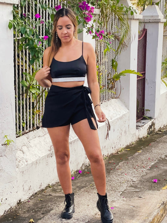 Black Satin Skort