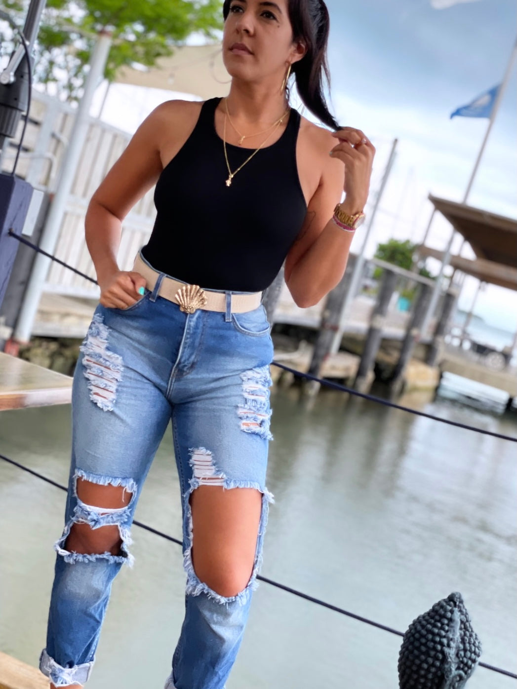 Crossed Black Bodysuit