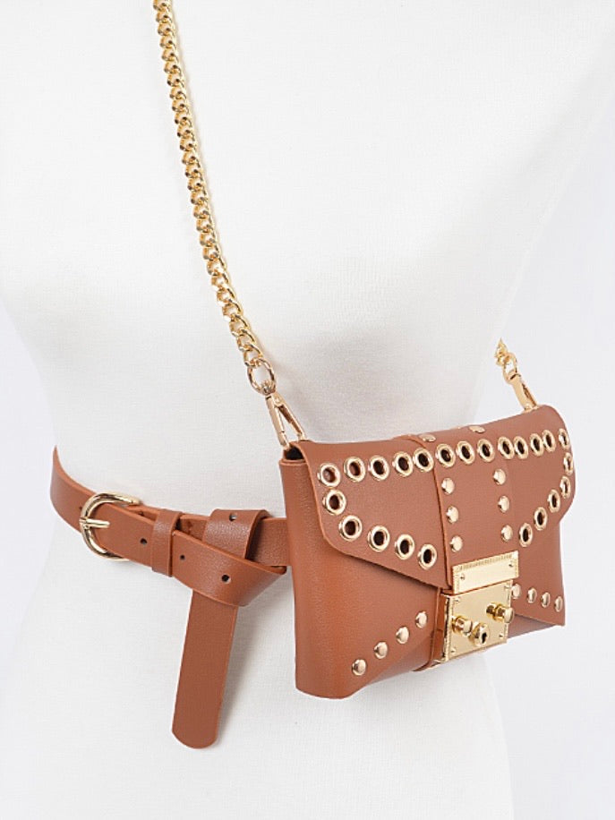 Leather Camel Bag  Chain + Belt