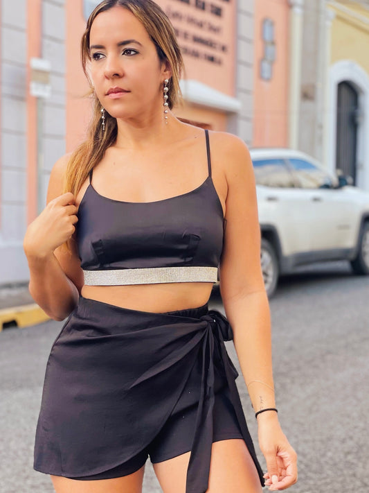 Black Satin Skort