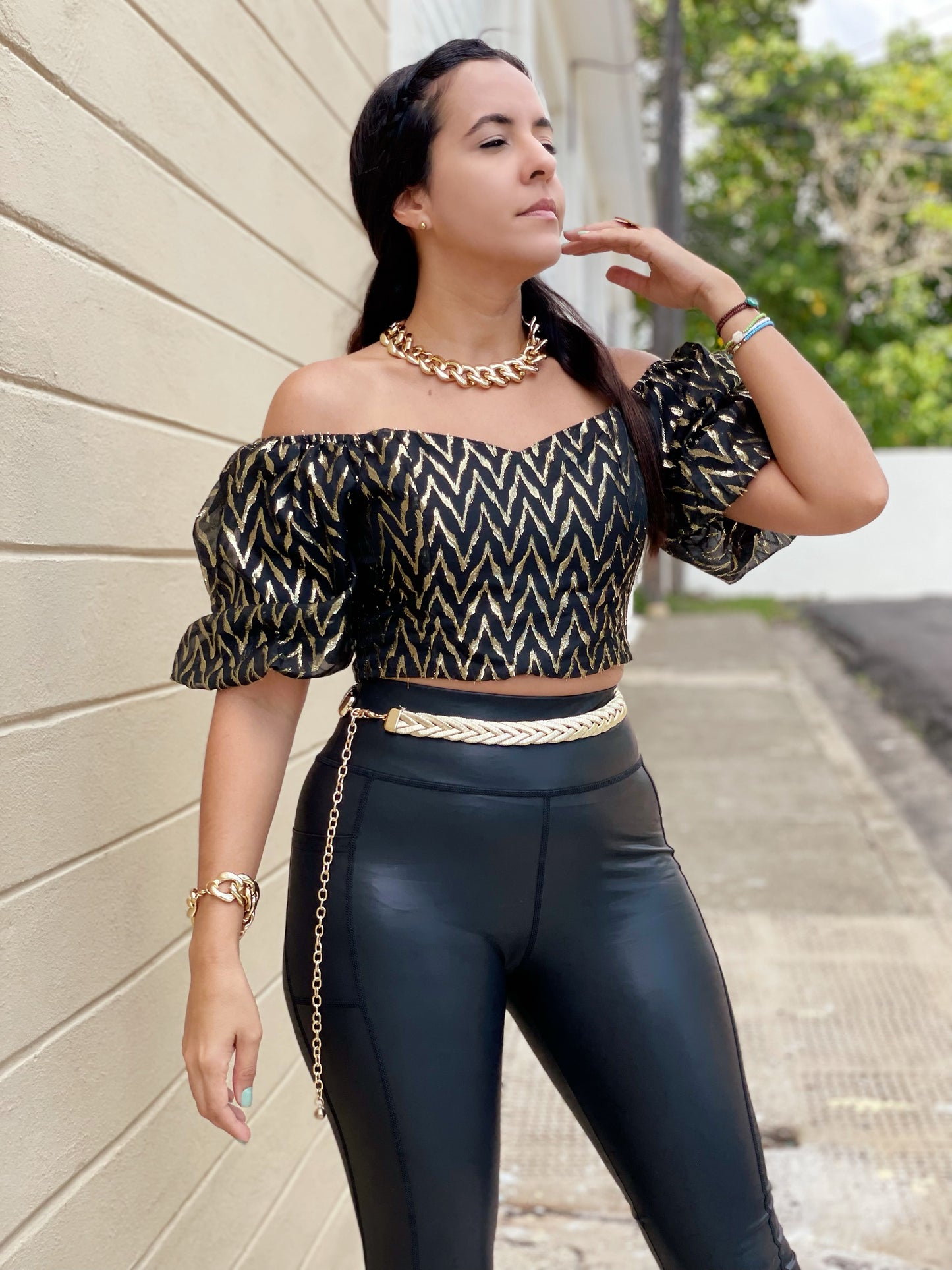 Gold and Black Crop Top