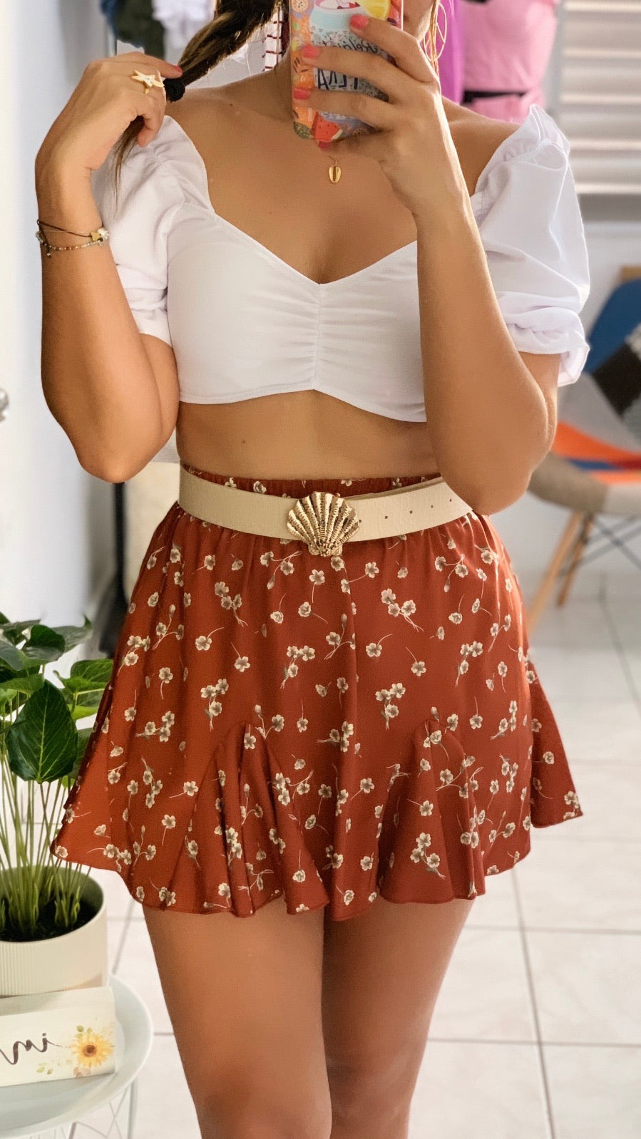 Terracota Floral Mini Skirt