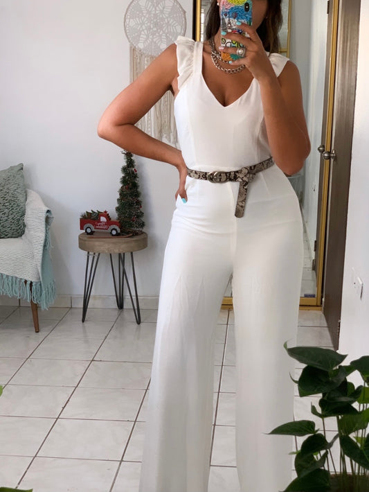 All White Ruffle Jumpsuit