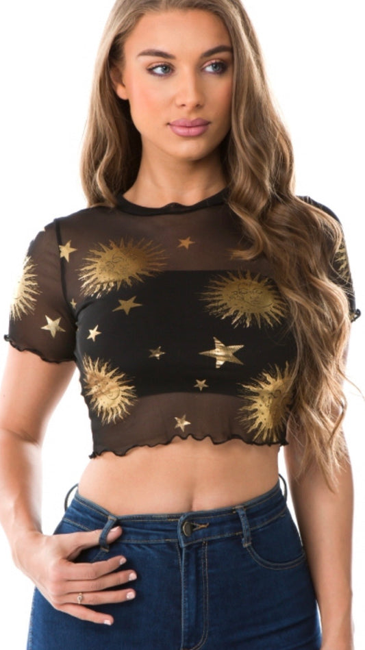 In the Galaxies Mesh Crop Top
