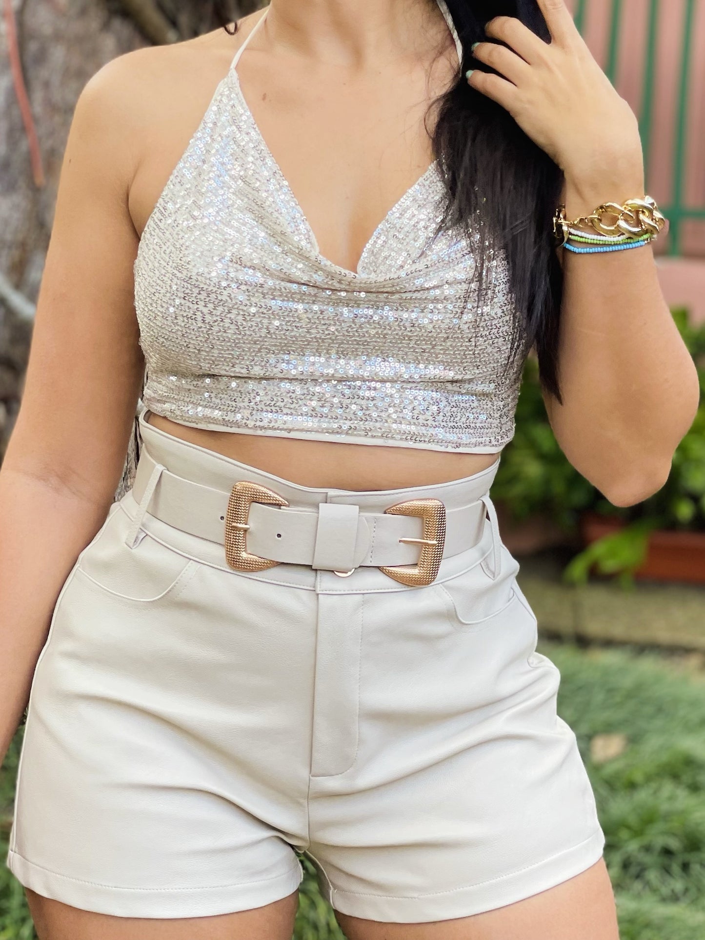 Cream Leather Short
