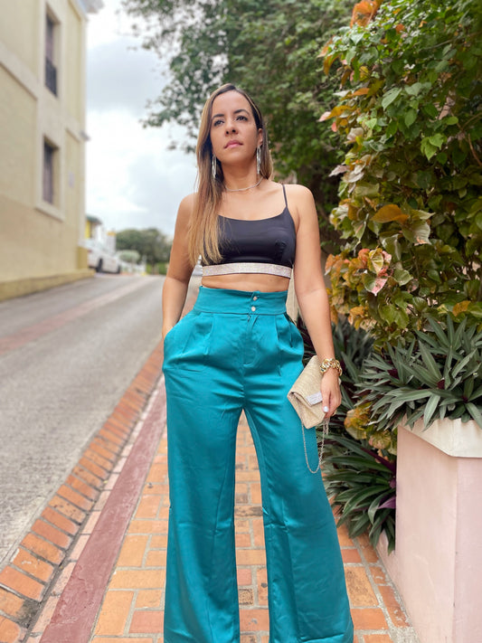Teal Satin Pant