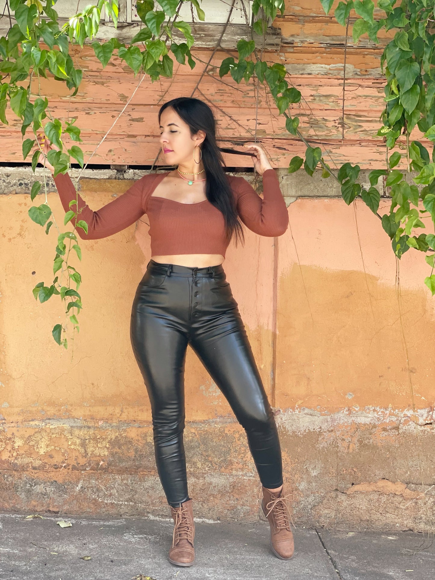Cognac Long Sleeve Crop Top
