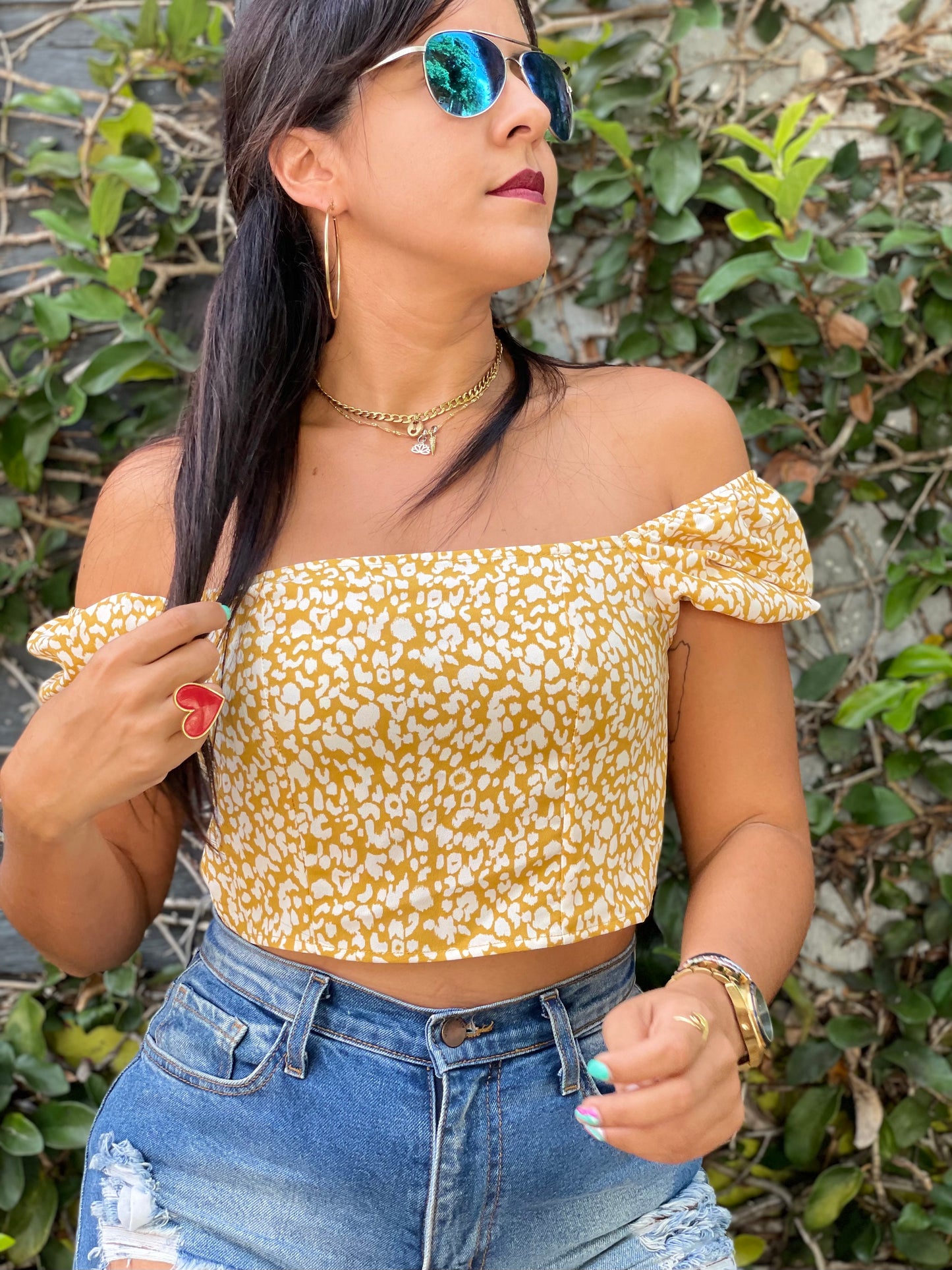 Mustard Cheetah Crop Top
