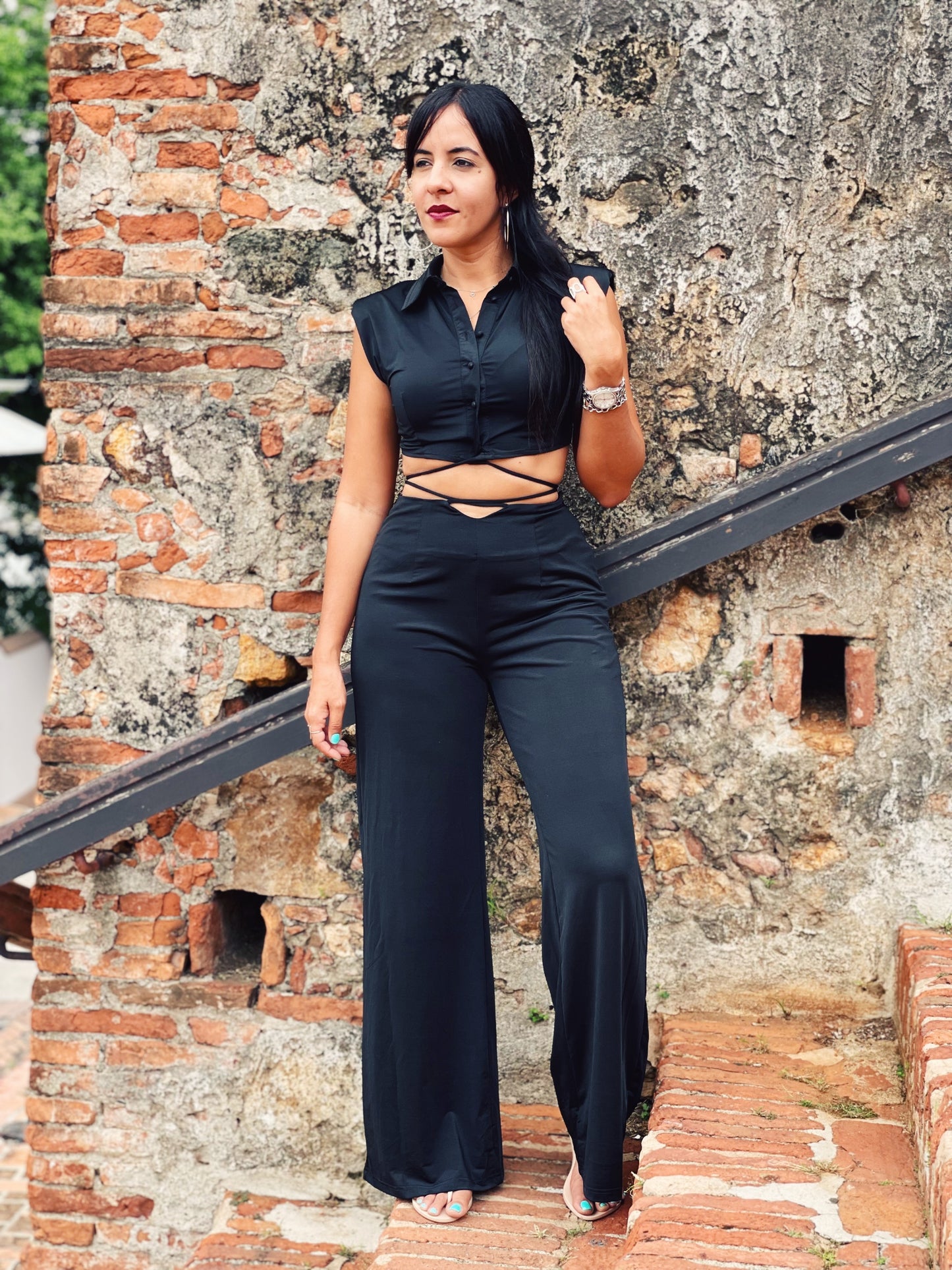 Padded Crop Top + Palazzo Set