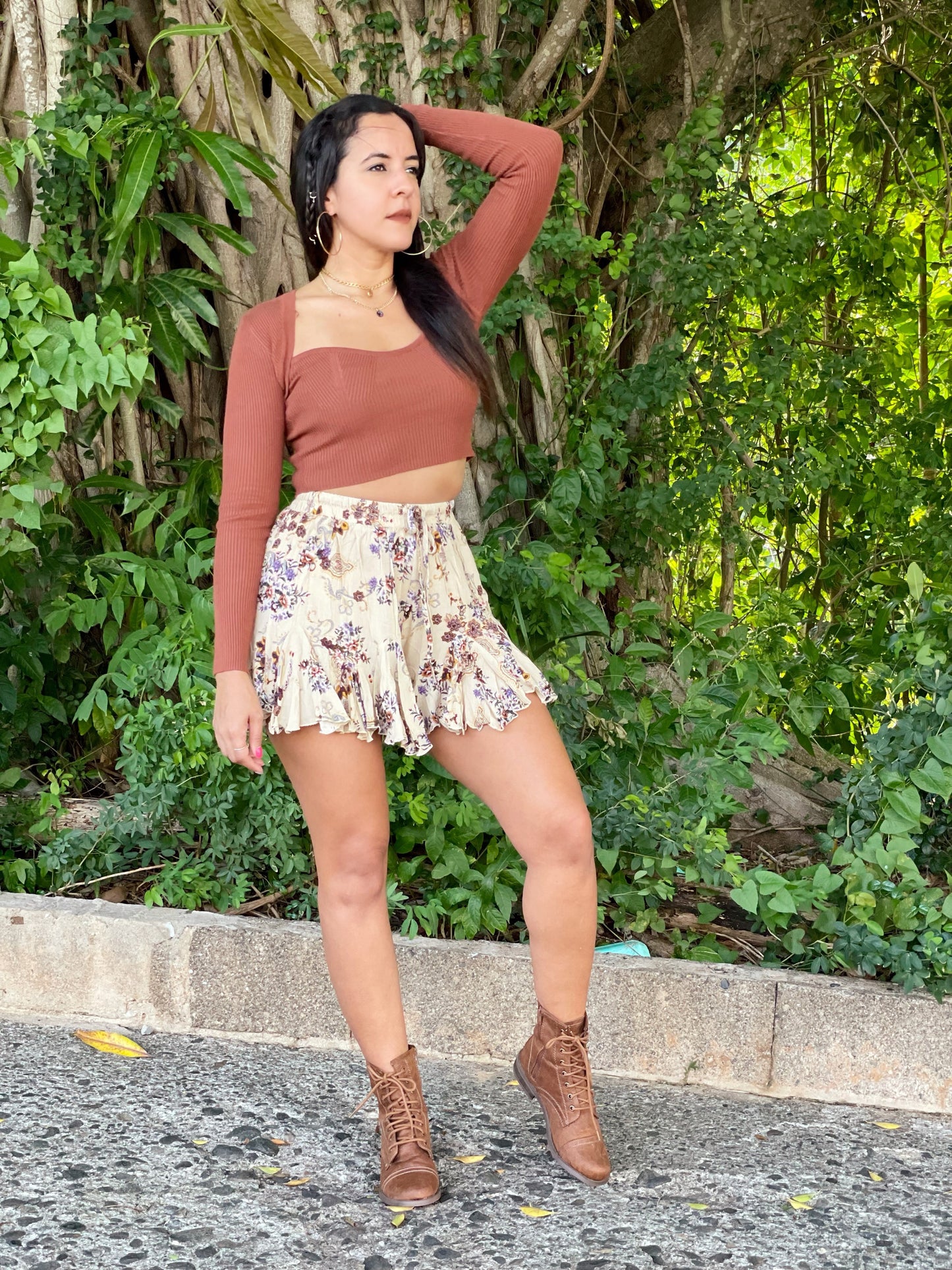 Cognac Long Sleeve Crop Top