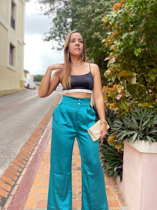 Teal Satin Pant